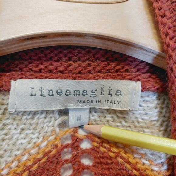 Lineamaglia Made in Italy Open Front Chevron Zig Zag Knit Cardigan Sz M Alpaca - Picture 4 of 8